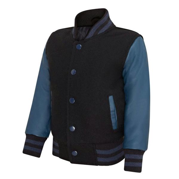 Infinity Leather Kids Wool Varsity Bomber Jacket with Real Leather Sleeves 3-13 yrs