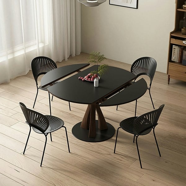 Caruso Round Folding Dining Table, Sintered Stone, Black - space saving folding dining table