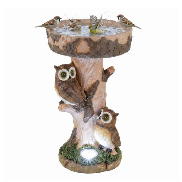 Gardenwize Solar Bird Bath – Owl Garden Ornament with LED Light