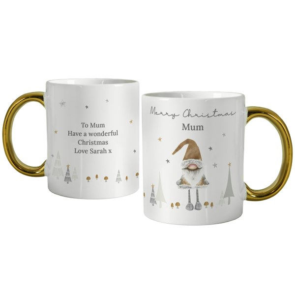 Personalised Memento Company Personalised Christmas Gonk Gold Handed Mug