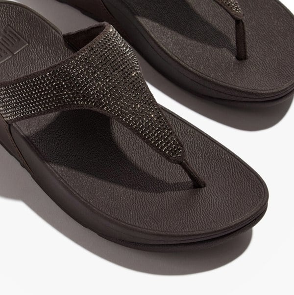 FitFlop LULU CRYSTAL EMBELLISHED Ladies Toe Post Sandals Metallic Chocolate Brown