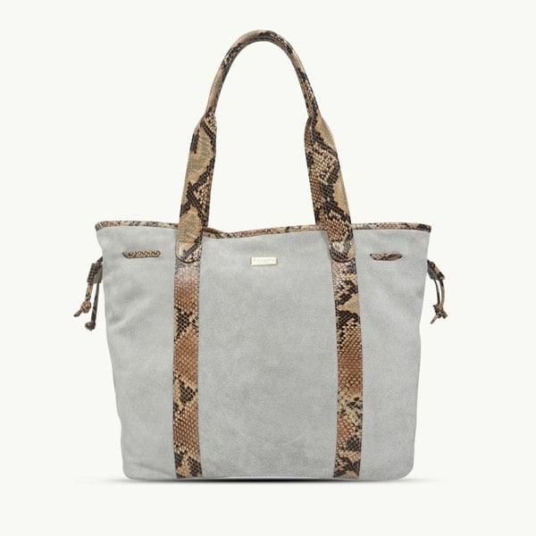 Assots London 'POLLY' Ice Grey Real Suede Leather Oversized Designer Tote Bag