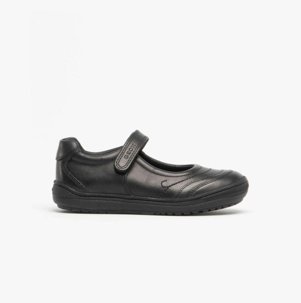 GEOX HADRIEL I Girls Leather Touch Fasten School Shoes Black