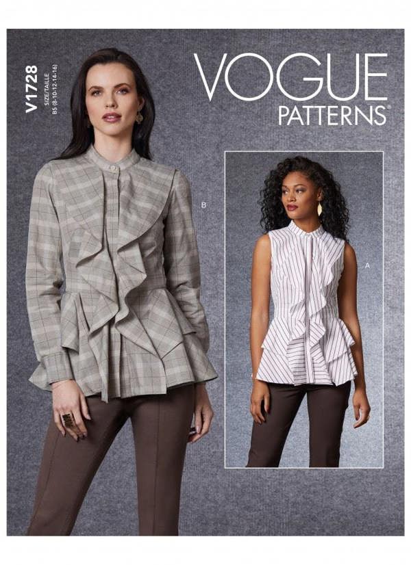 Vogue Sewing Pattern 1728, Tops for Women, B5 (8-10-12-14-16) - Intermediate