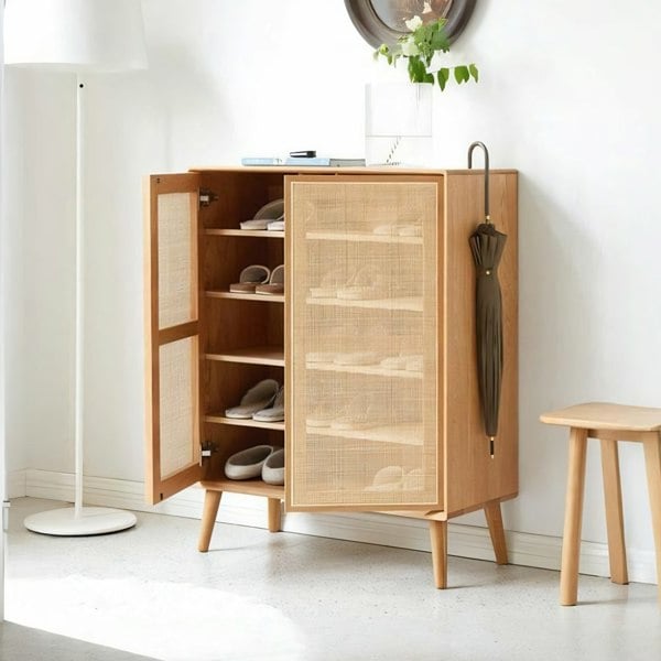 Hans Rattan Shoe Storage Cabinet, Oak - cabinet handles