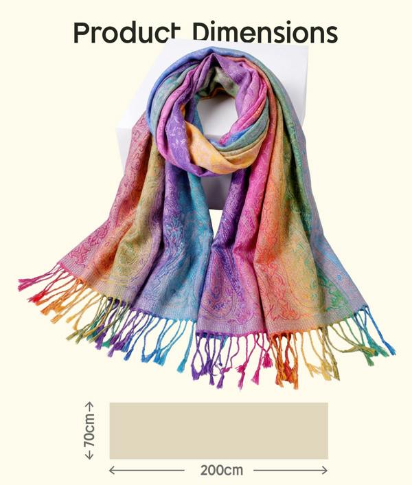 VIA MONTEN Women’s Gradient Pashmina Style Scarf, Oversized Jacquard Shawl Wrap with Fringe and Paisley Pattern
