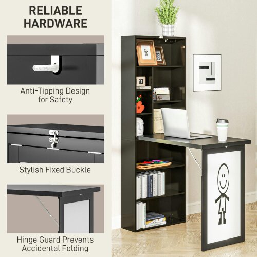Wyld Haus Elrika 98cm Black 3 Section Work Desk With Writing Board And Storage