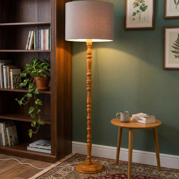 Classic Oak Wooden Standing Floor Lamp Base with Intricate Pole Design Image 6
