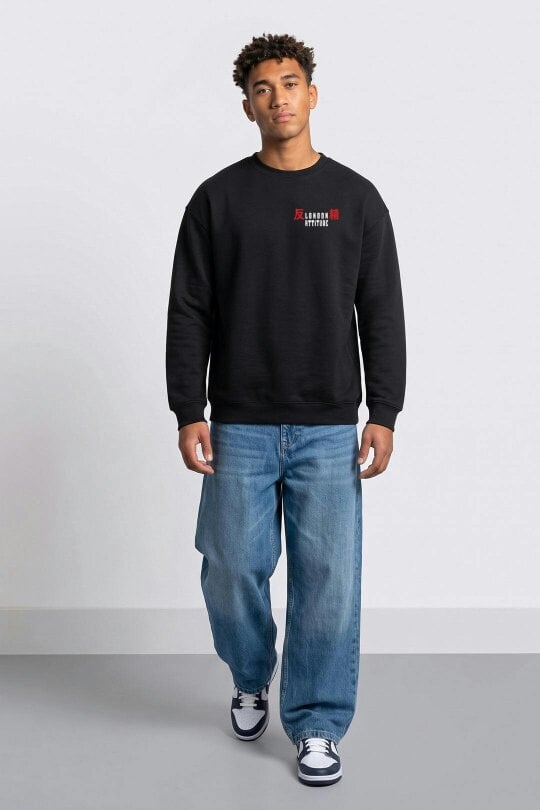 London Attitude Oversized Tokyo After Dark Graphic Sweatshirt in Black