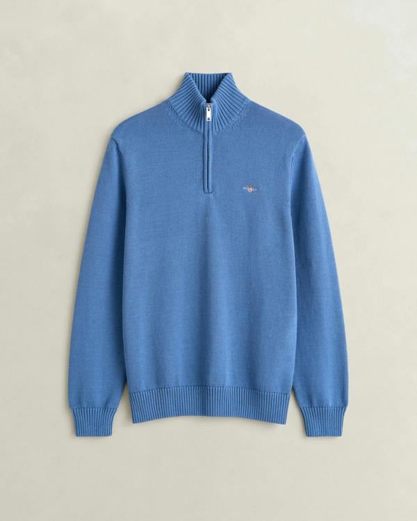 GANT Mens Casual Cotton Half Zip Jumper - 476 Blue Horizon | CHO | Designer Mens Half Zip Jumpers