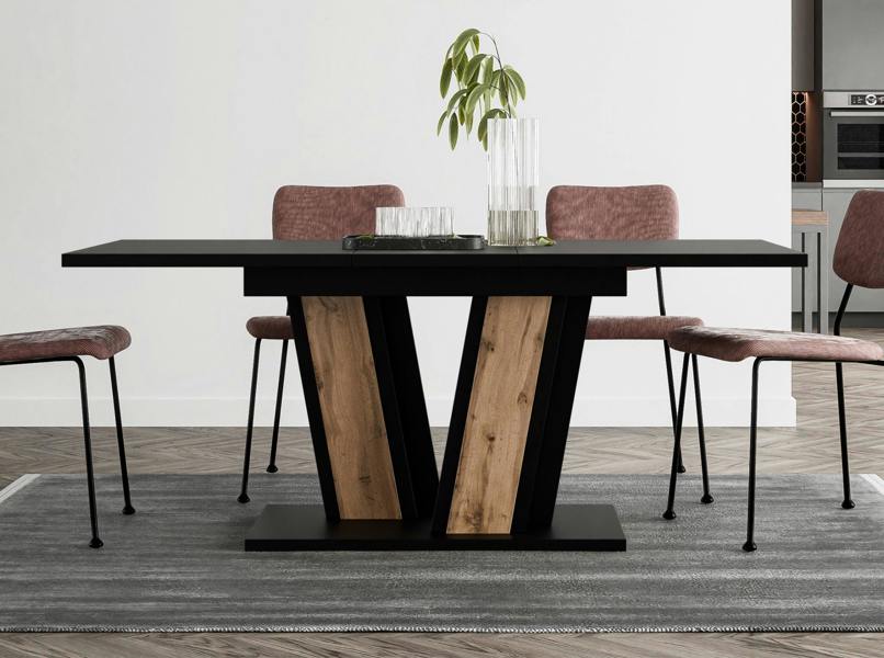 PHD Furniture MUSS Extendable Dining Table 120–160cm – Black & Wotan Oak Effect