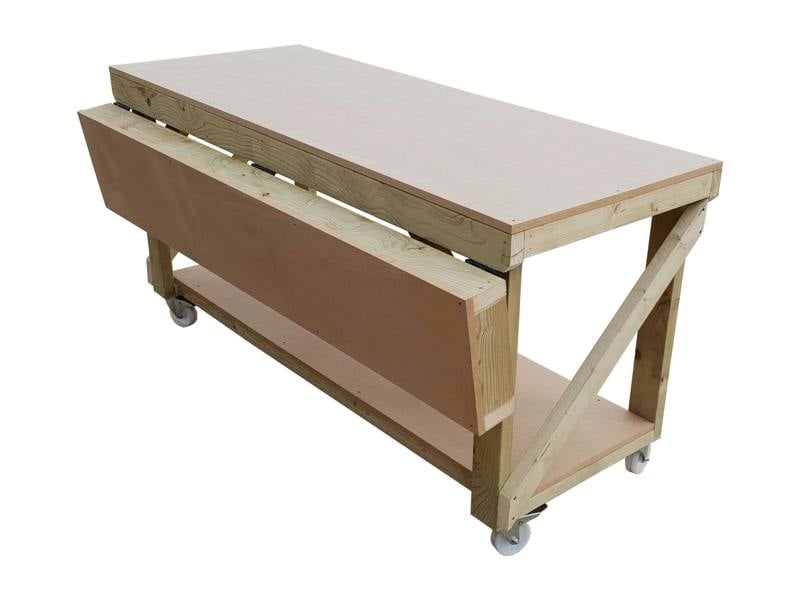 Arbor Garden Solutions Wooden MDF Top Workbench With Extendable Working Surface and Wheels