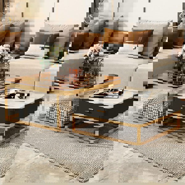 Horace Square Coffee Table, Tan & White-Ritconcept-Rit Concept