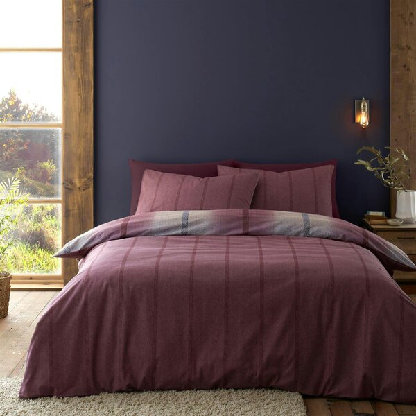 HomeSpace Direct Brushed Melrose Tweed Check Plum Duvet Cover Set