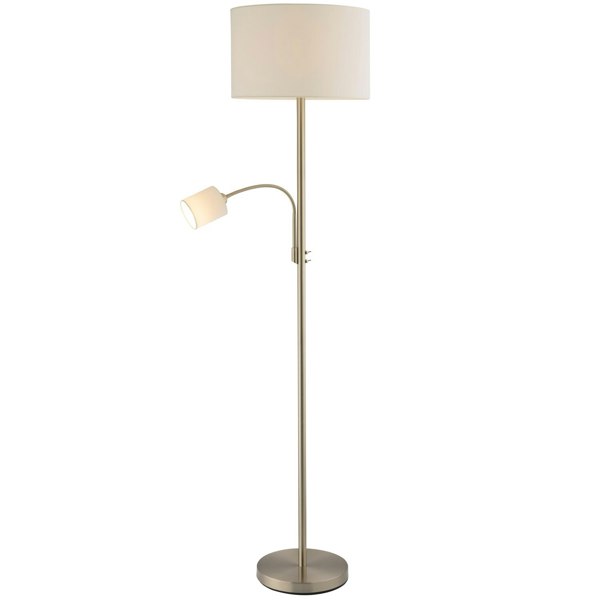 Contemporary Mother & Child Floor Lamp in Satin Nickel with Cotton Fabric Shades Image 2