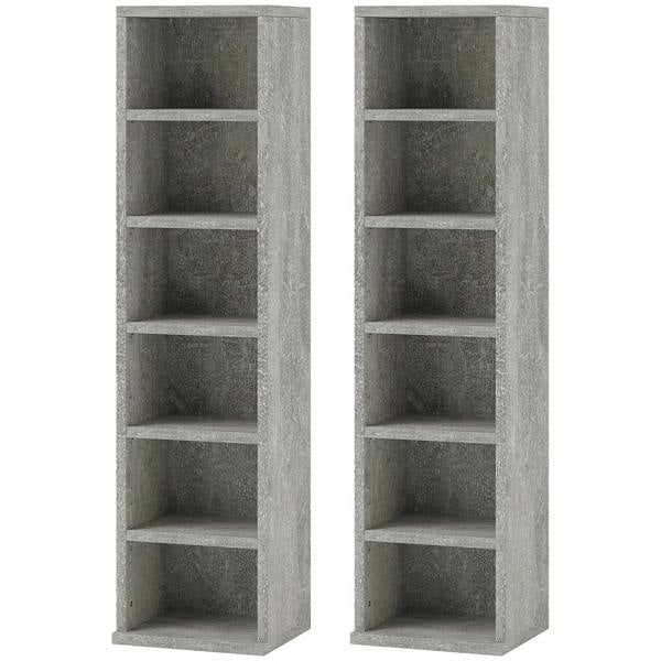 Set of two cement grey CD storage units with five shelves each