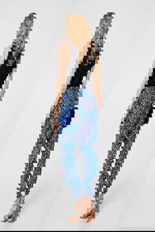 Blue | Aztec Print High Waist Harem Pants