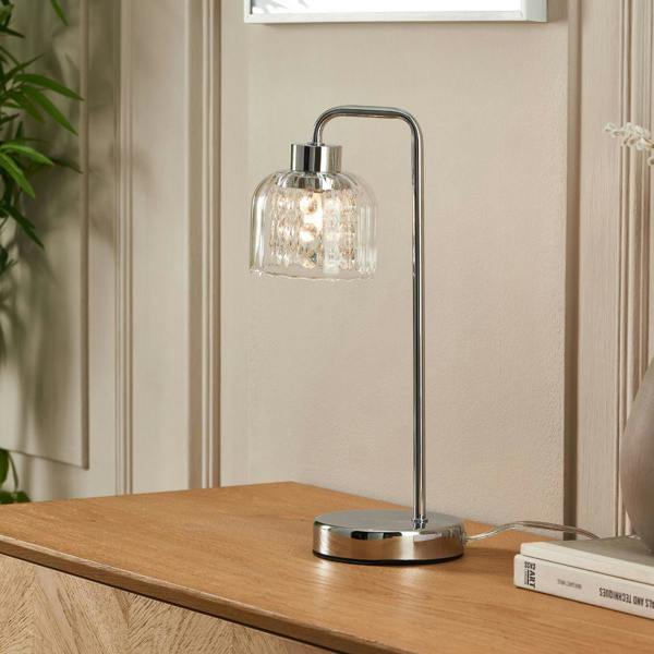 Yarrow Polished Chrome & Glass Table Lamp