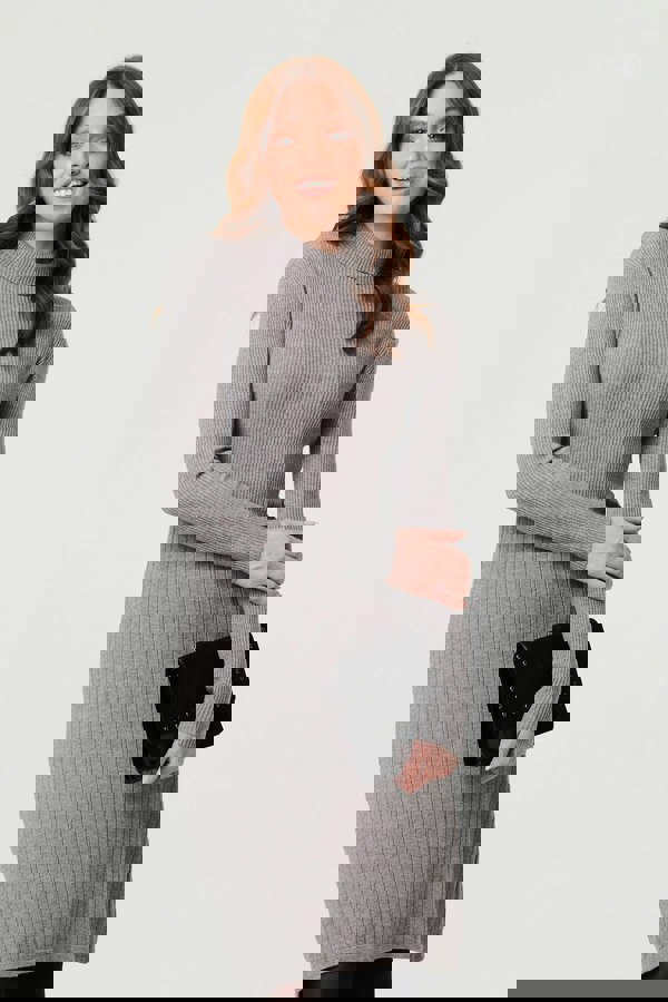 Grey | Textured Knit Bodycon Midi Dress
