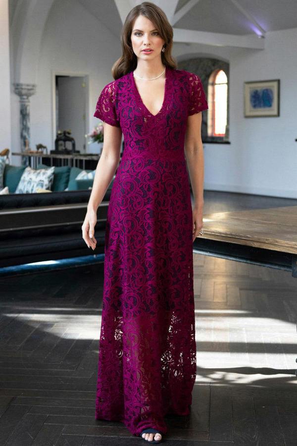 HotSquash V Neck Lace Maxi Dress