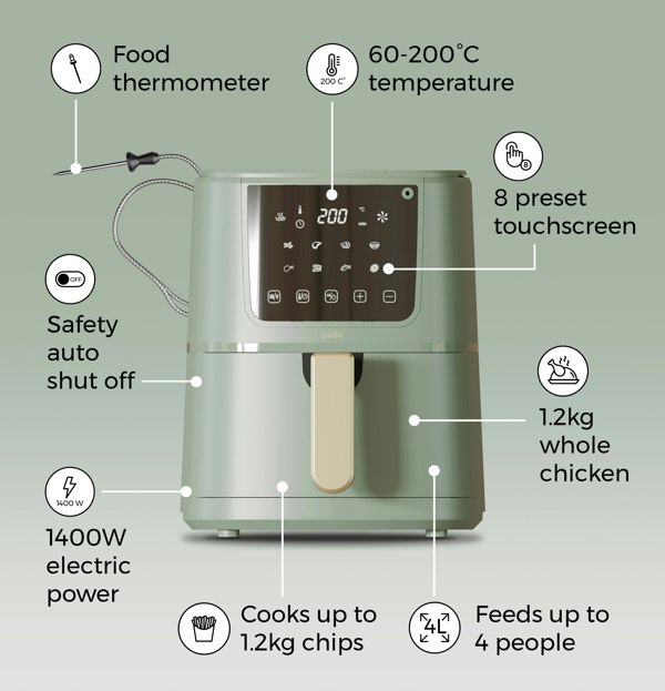 Cello Perfect Temperature Airfryer Sage Green