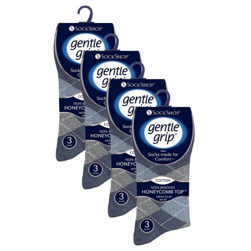 Gentle Grip 12 Pairs Mens Cotton Rich Everyday Socks Soft Top Flat Seam Comfort Socks