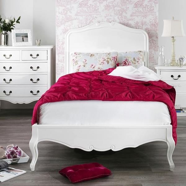 Juliette White Bed Frame French Style with Wooden Headboard 3ft 4ft6 5ft 6ft