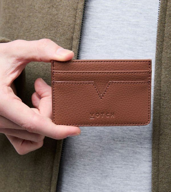 Votch Sol Vegan Bio-Based Bamboo leather card holder in brown