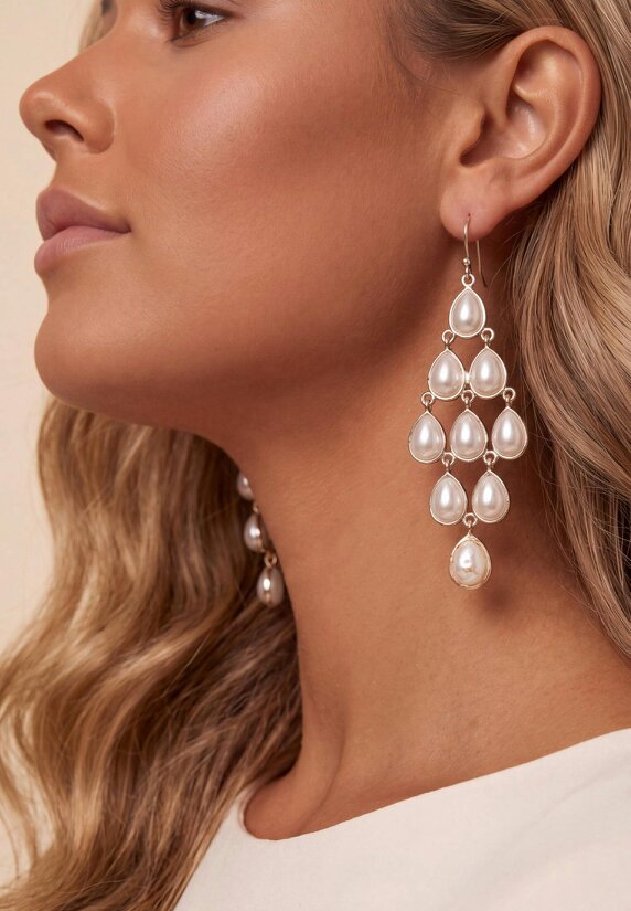 Latelita Erviola Gemstone Cascade Earrings Silver Pearl