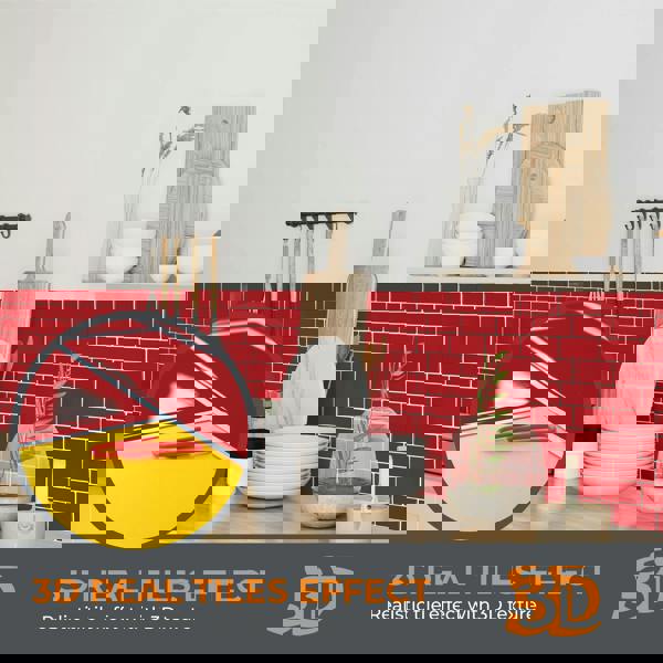 Cherry Red Retro Glossy 3D Sticker Tile 30.5 x 30.5cm - 6 pcs