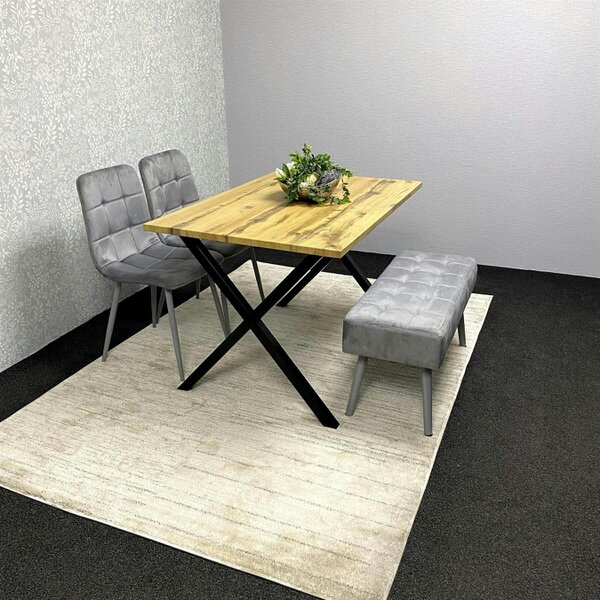 Kosy Koala Modern Dining Table Set with 2 Grey Velvet Chairs And Grey Velvet Bench Dining Room Furniture