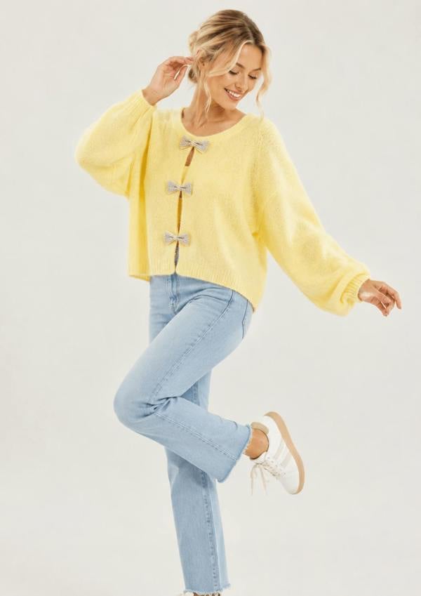 SOFT TOUCH CRYSTAL BOW DETAIL KNIT JUMPER - Claudio Lugli Shirts