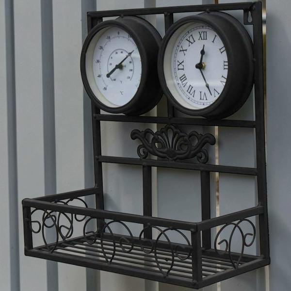 The Garden Marketplace Clock with Thermometer and Plant Holder