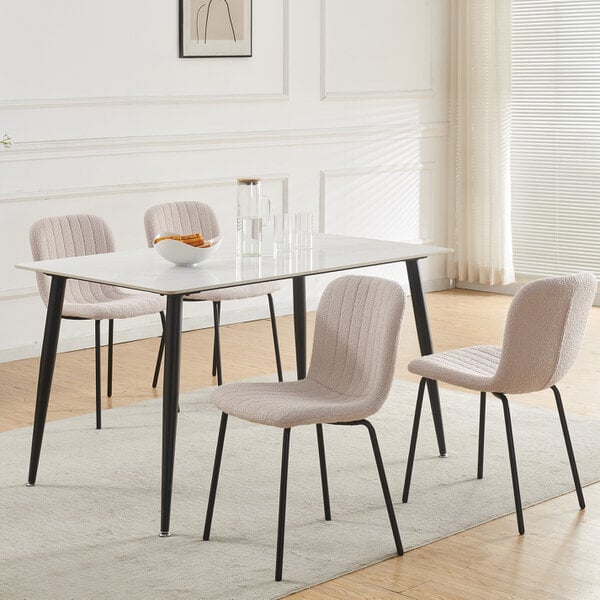 Set of 4 Teddy Faux Fur Stitched Design Dining Chairs Bella - Pink