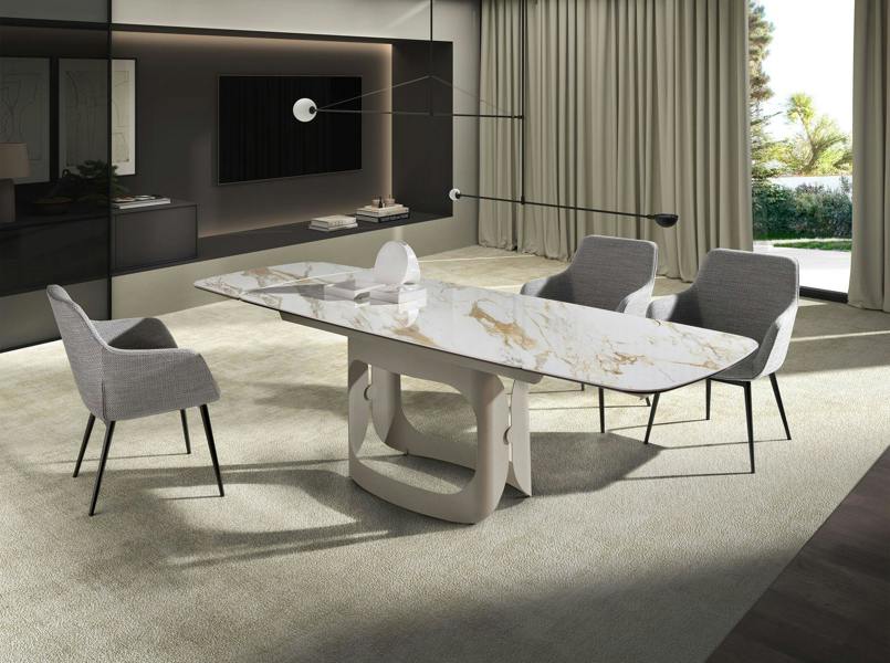 Angel Cerdá Oval extendable dining table with porcelain marble and metallic sand steel 1188