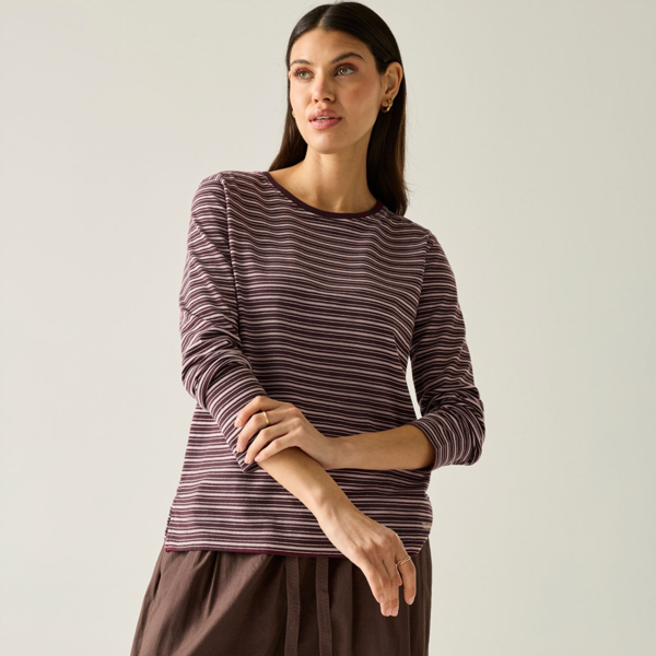 Regatta Womens Federica Stripe Long-Sleeved T-Shirt - Fig/Powder Lilac/Light Vanilla