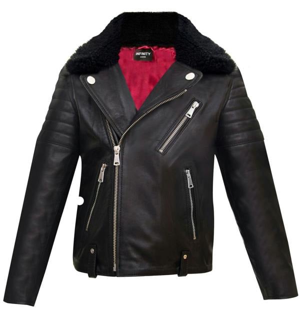 Infinity Leather Kids Jackets Boys 100% Leather Detachable Collar Biker Jackets (3-13 Years)
