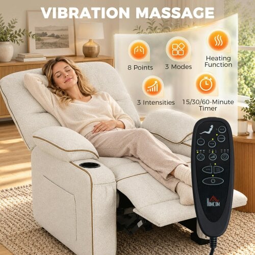 HOMCOM Electric Massage Recliner Armchair with Vibration, Heat, Beige