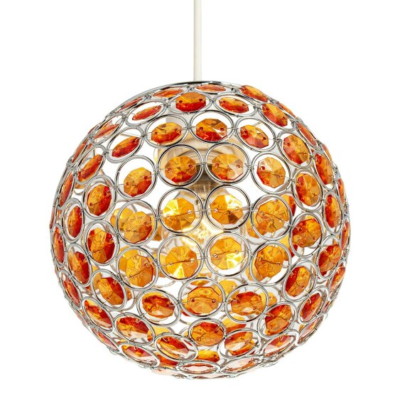 Happy Homewares Modern Round Globe Pendant Light Shade with Orange Acrylic Bead Jewels