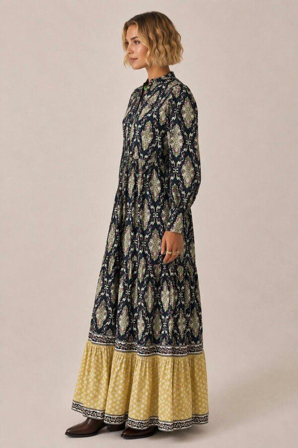 Lalita ink Maxi woodblock print dress, 100% cotton