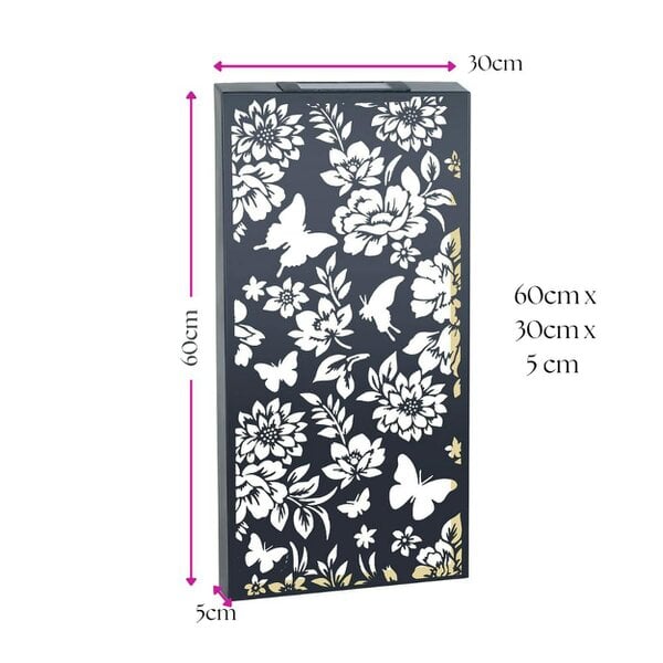 EDH Door Hardware Large Solar Wall Panel with Butterfly & Floral Design – Outdoor Metal LED Garden Wall Art – 60cm x 30cm