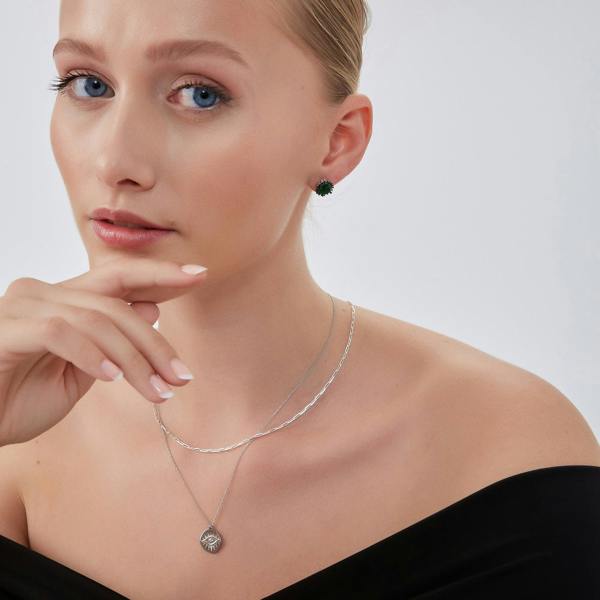 Spero London Eye Coin and Rectangular Chain Sterling Silver Evil Eye Necklace Set