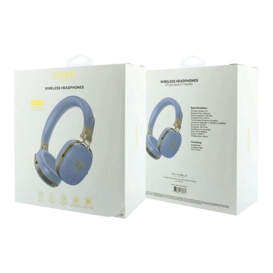 Guess PU Grained Triangle Gold Metal Logo On Ear ENC Wireless Headphones Blue - GUBHP72PGTCSB