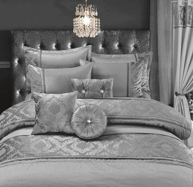 Night Zone Casablanca Satin Duvet Cover Set – Embroidered Bedding with Black Lace Trim