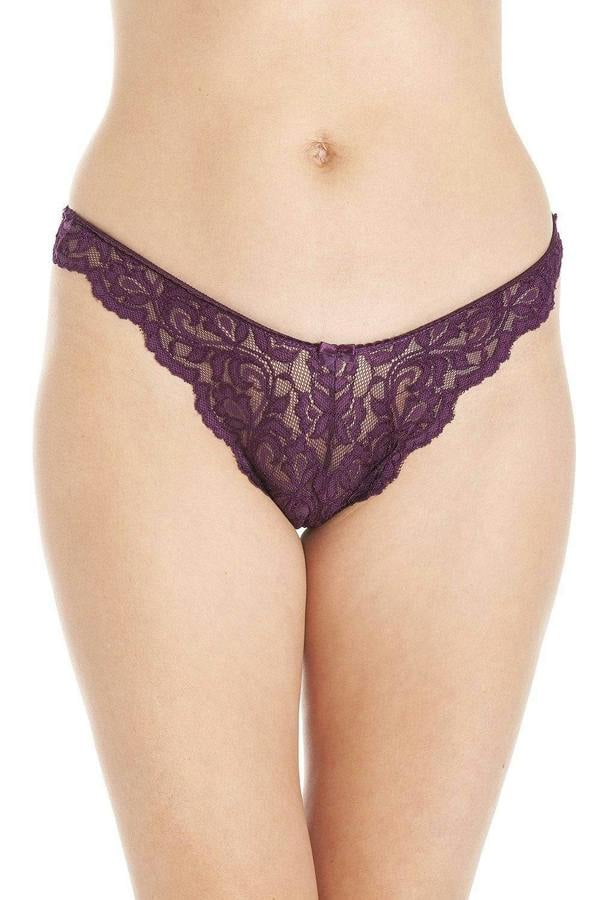 Camille Women's Thongs Purple Floral Lace High Leg Knickers 3 Pack Set