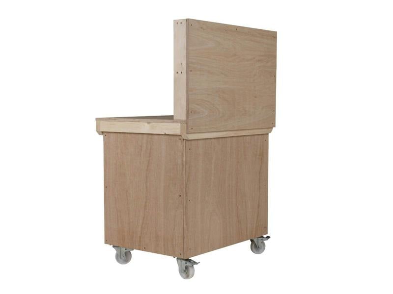 Arbor Garden Solutions Wooden Eucalyptus hardwood workbench with lockable cupboard (V.9) with back panel, double shelf, wheels