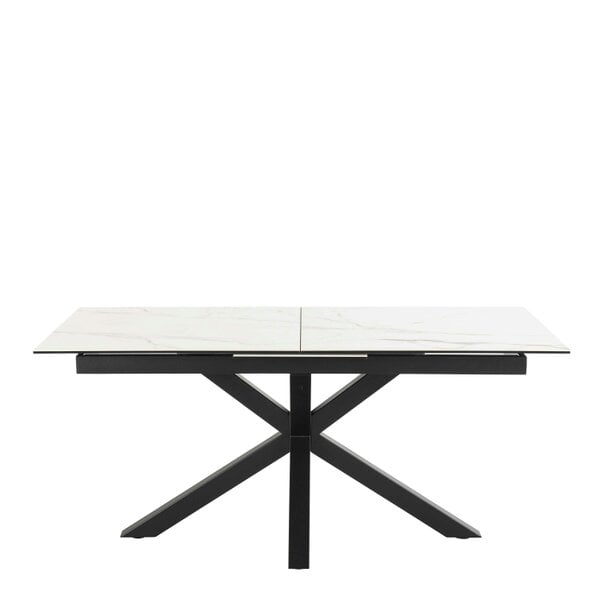 Wyld Haus Perth 168cm White Ceramic Extendable Dining Table Industrial Black Metal Legs