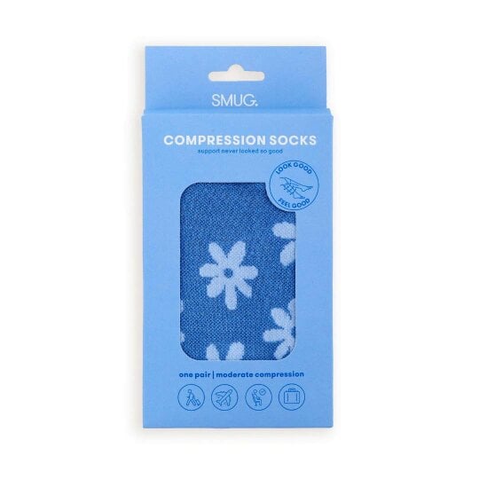 Compression Socks, Blue Flowers