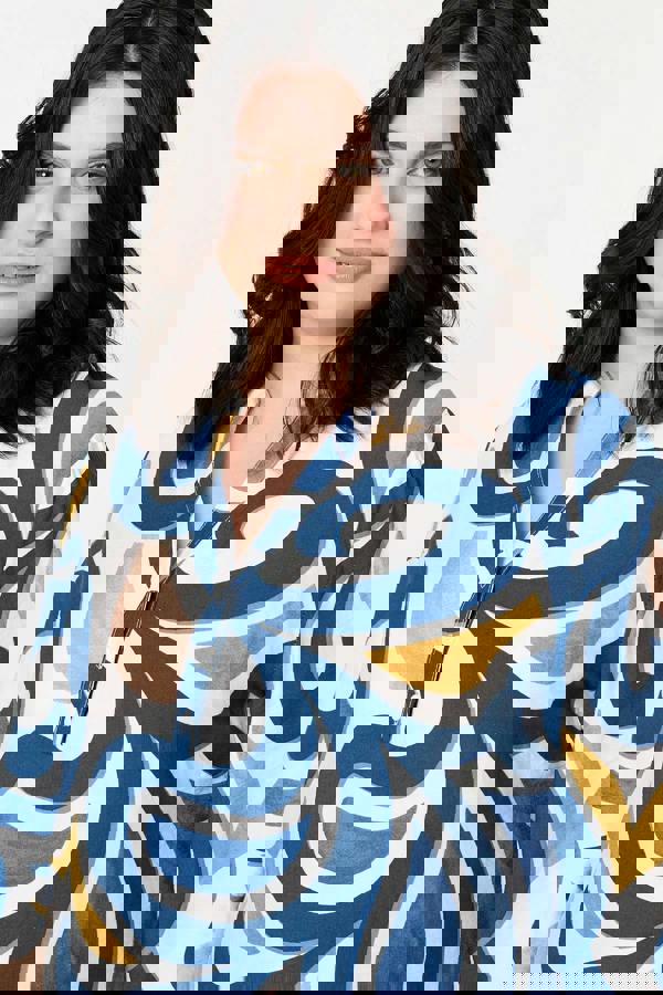 Blue | Curve Abstract Turn-Up Sleeve Blouse