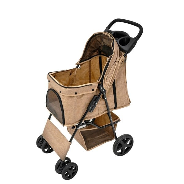 Monstershop Pet Stroller with Rain Cover – Woven Beige